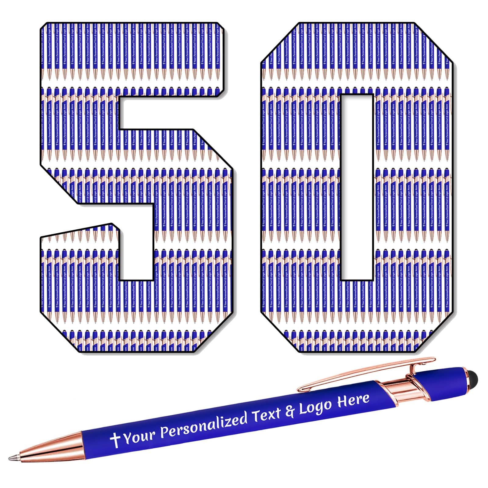 STREADVE 50 Personalised Pen Add Your Own Logo Name Pens Engraved Customised Ballpoint Pen Writing Stylus Pen Custom Birthday Lawyer Gift Unique Present, Blue — image 1