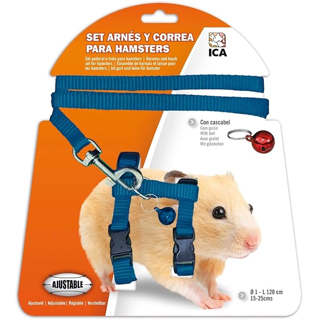 ICA DA977 Set de Arnés y Correa para Hámster, Azul, Ajustable
