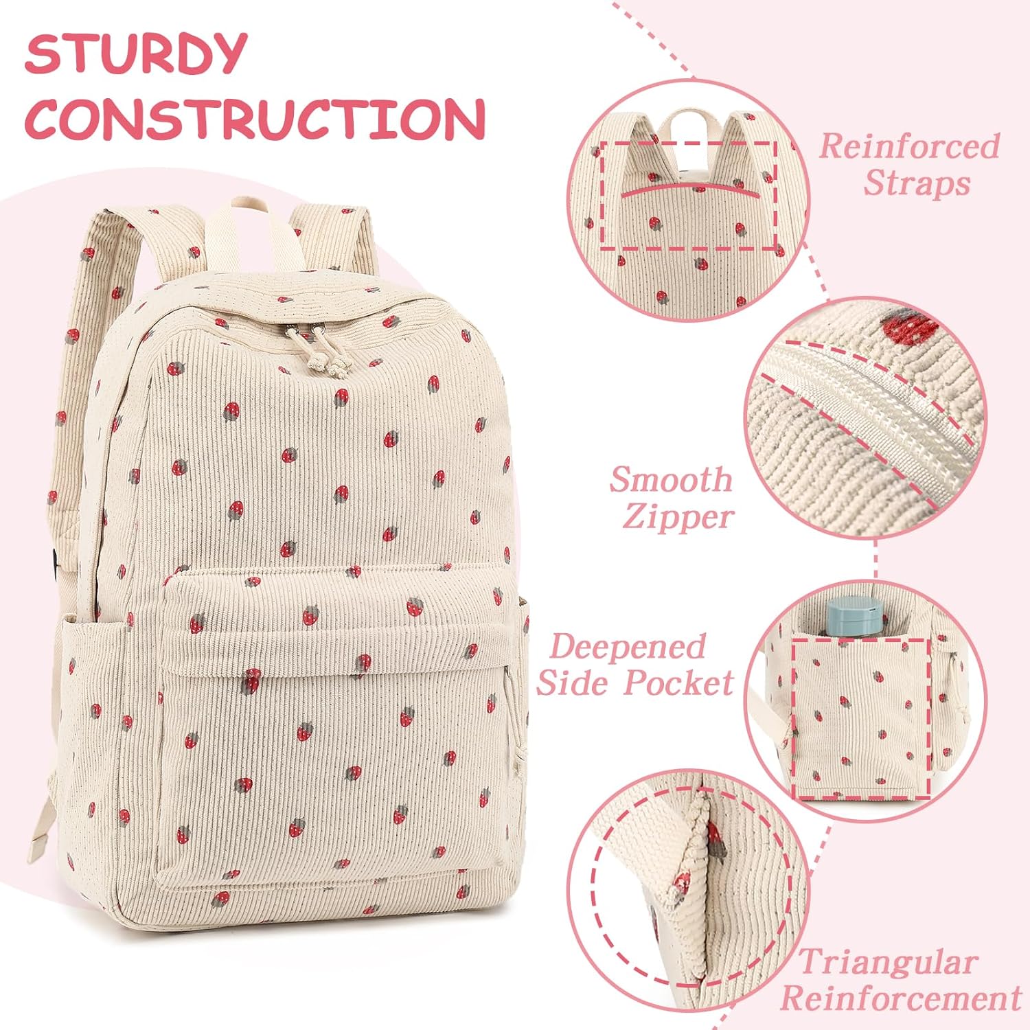 Bluboon School Backpack for Teen Girls Bookbags Elementary High School Corduroy Laptop Bags Women Travel Daypacks - Image 3