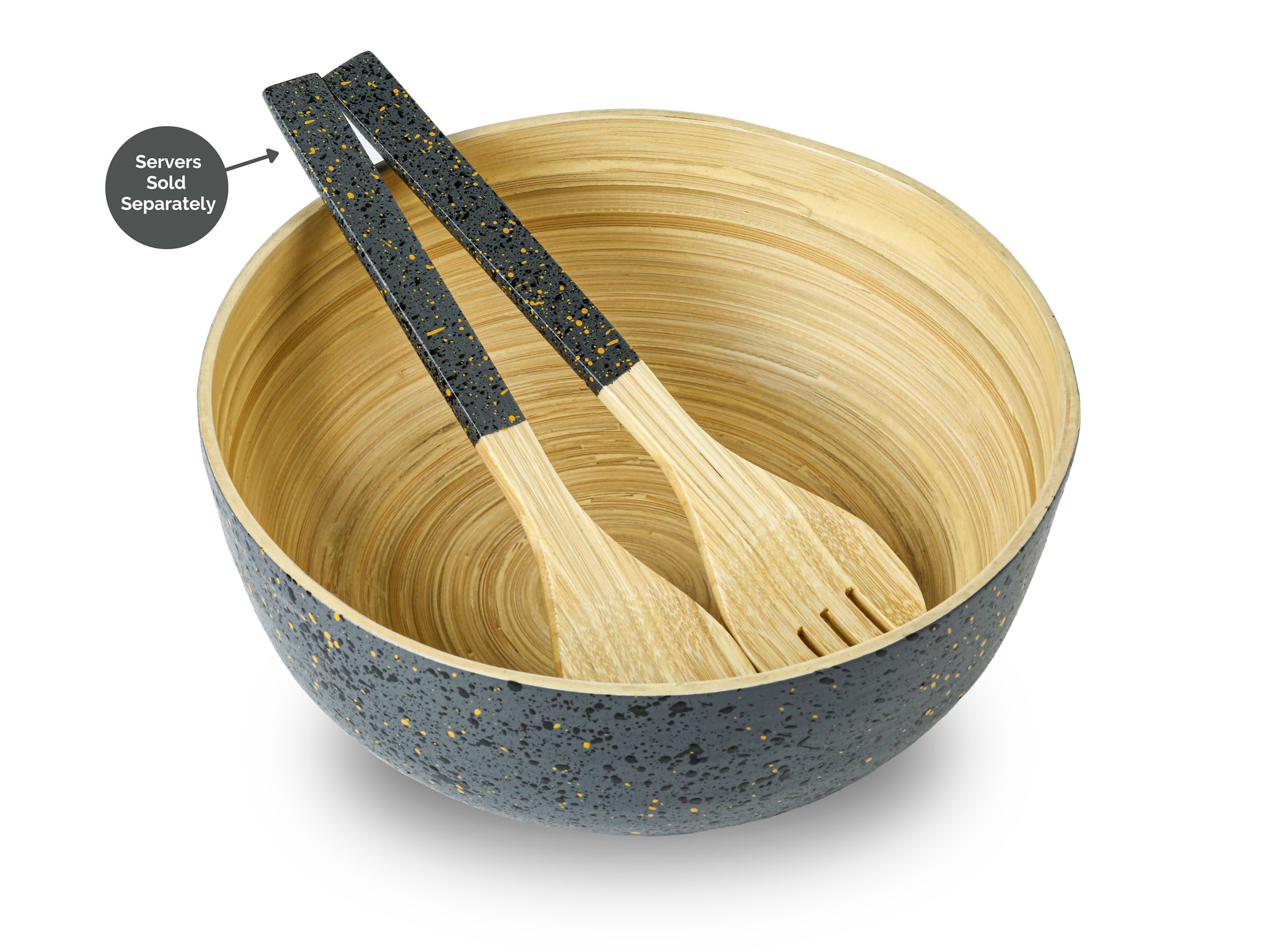 Jungle Culture® Bambusschale Große • Schwarz Salatschüssel aus Bambus • Handgefertigte Obstschale aus Holz, Öko-Geschirr, Schüssel für Lebensmittel im Terrazzo-Design Veganerfreundliches Öko-Geschenk