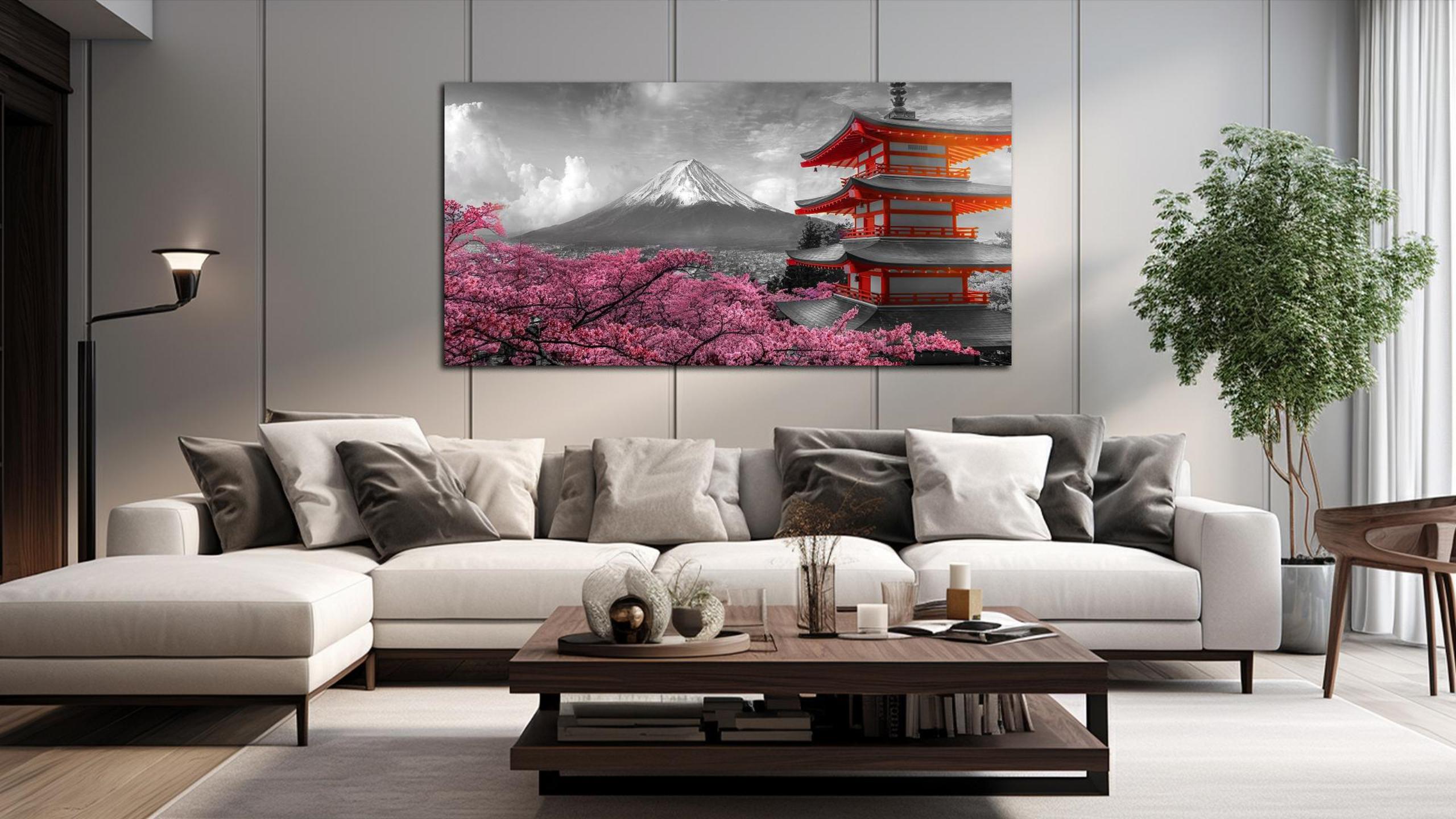 Amazon.com: HUBOSKN Japanese Wall-Art for Bedroom - Pink Wall