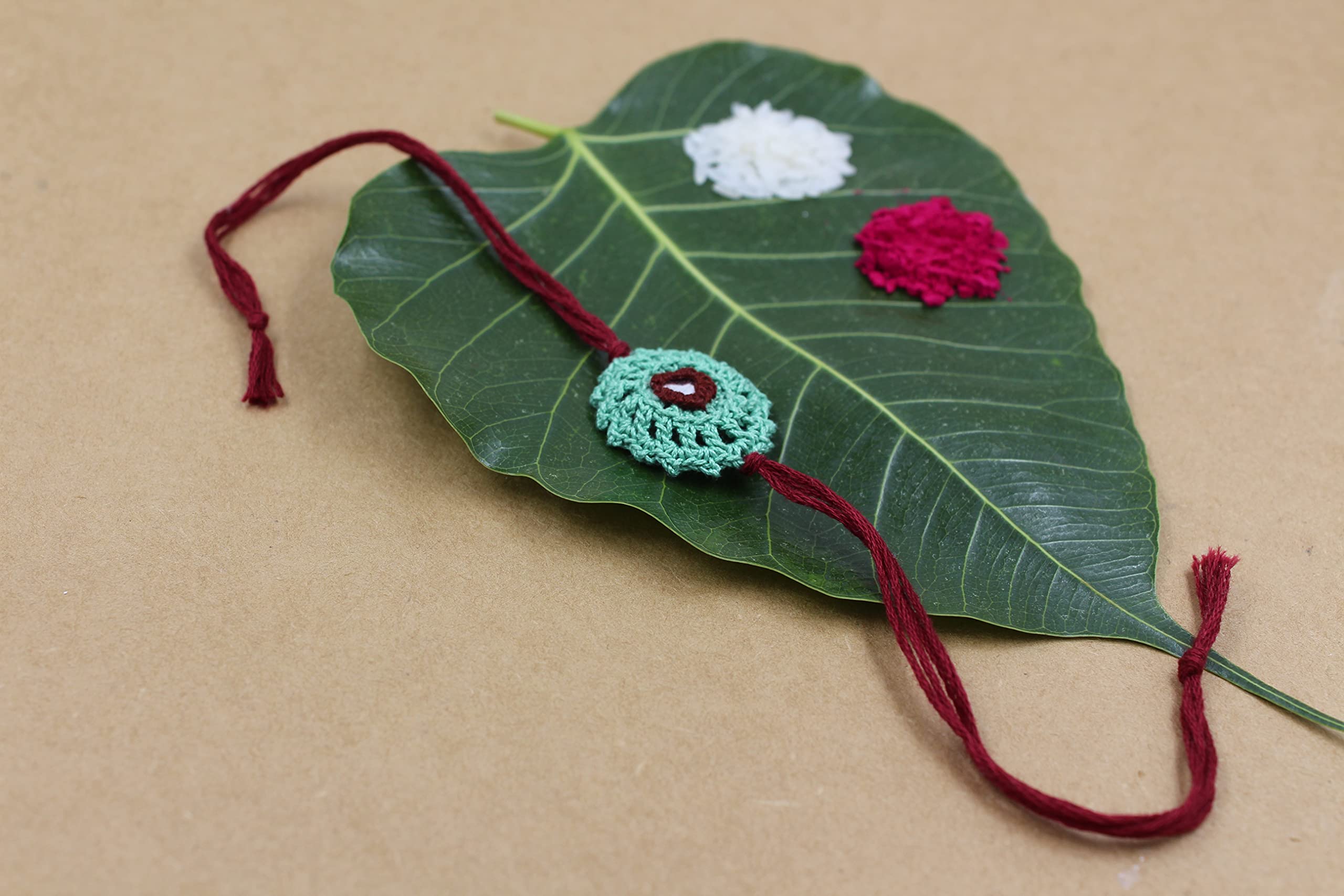 Prapti Handicrafts Handmade Designer Crochet Eco-Friendly Rakhi For Brothers,Sisters,kids Combo Pack (sea green flower)