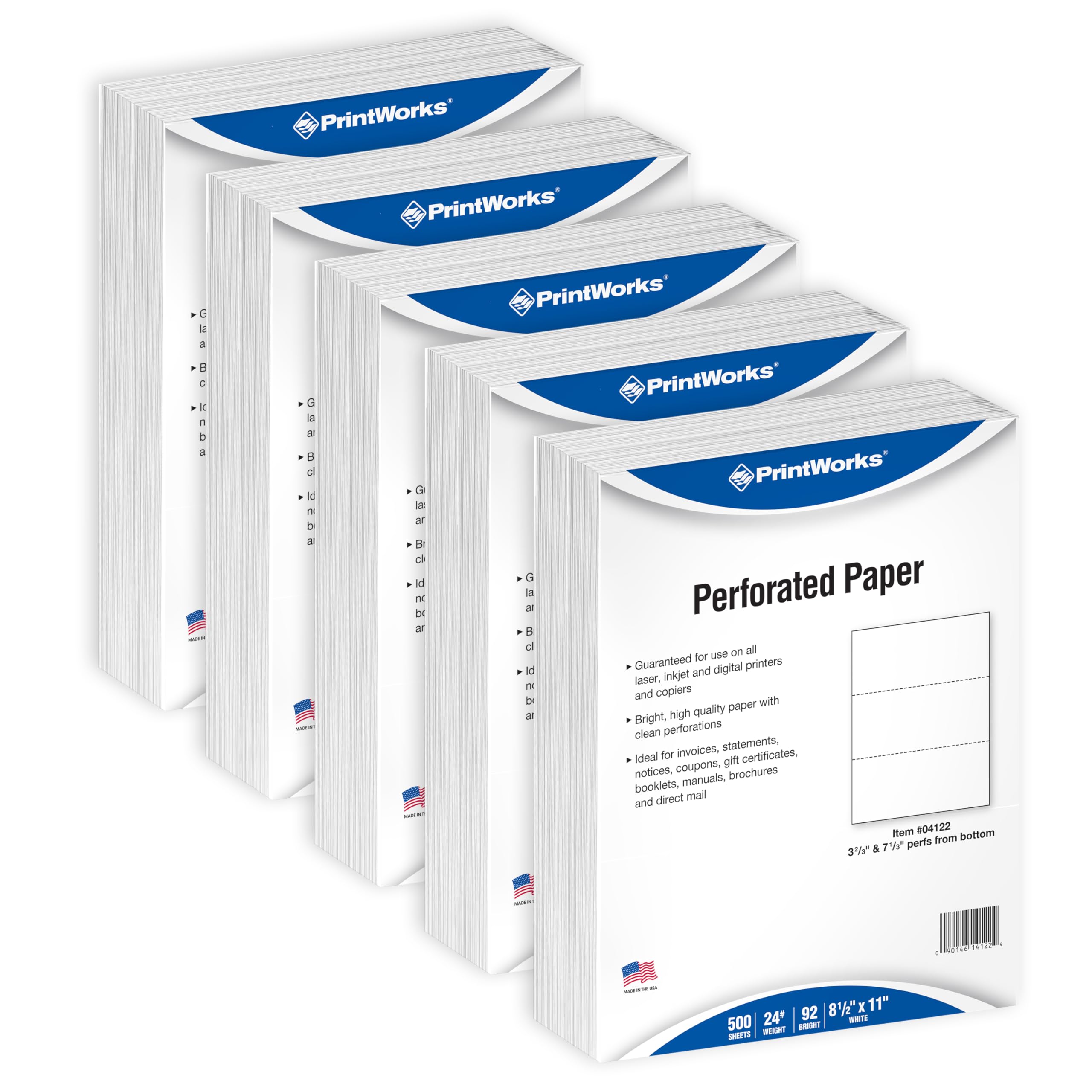 Professional 3 Part Perforated Paper 8.5” x 11” - Perfect For W-2, 1099, & Statement Use - Made in the USA - 2500 Sheets - 24 lb - Printer Compatible - White (04122C)