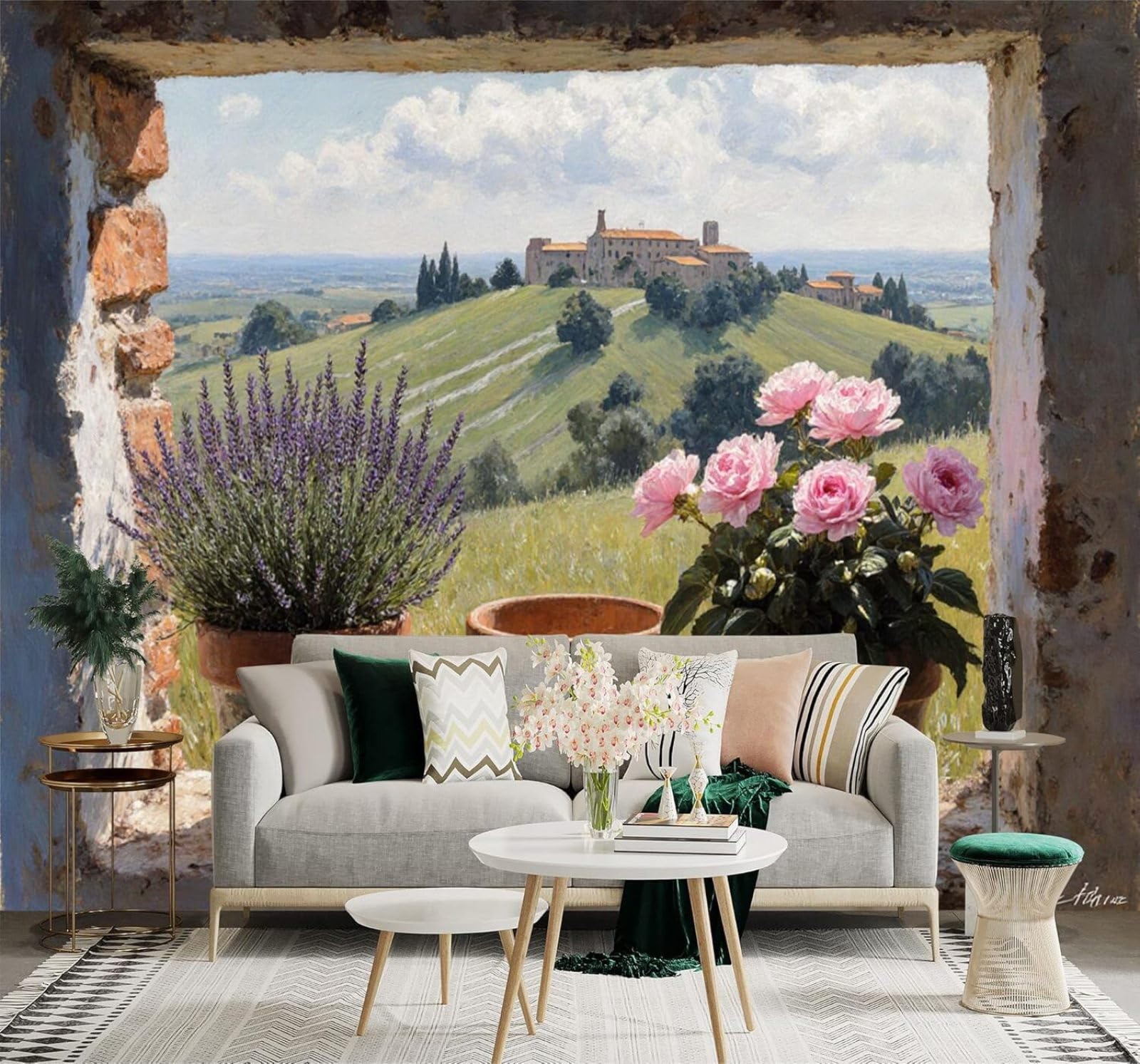XLMING Lavender Pink Roses Countryside Scenery Shop Window 3D Wallpaper Silky Texture Home Study Office Grey Dining Room Sofa Bedroom Living Room TV Backdrop-250cm×170cm