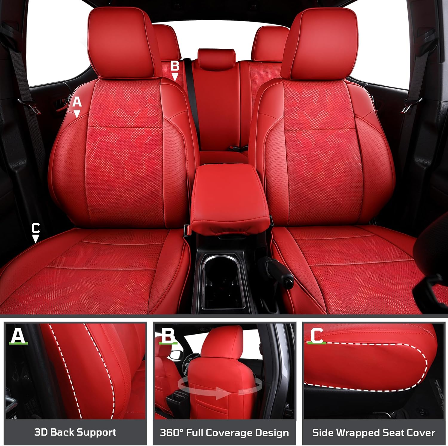 Car Seat Covers Fit for Toyota Tacoma 2016-2023,Full Coverage Faux Leather Car Seat Covers Full Set,Custom Waterproof Breathable Car Seat Protector Front Seat and Back Seat Covers for Cars(Red)