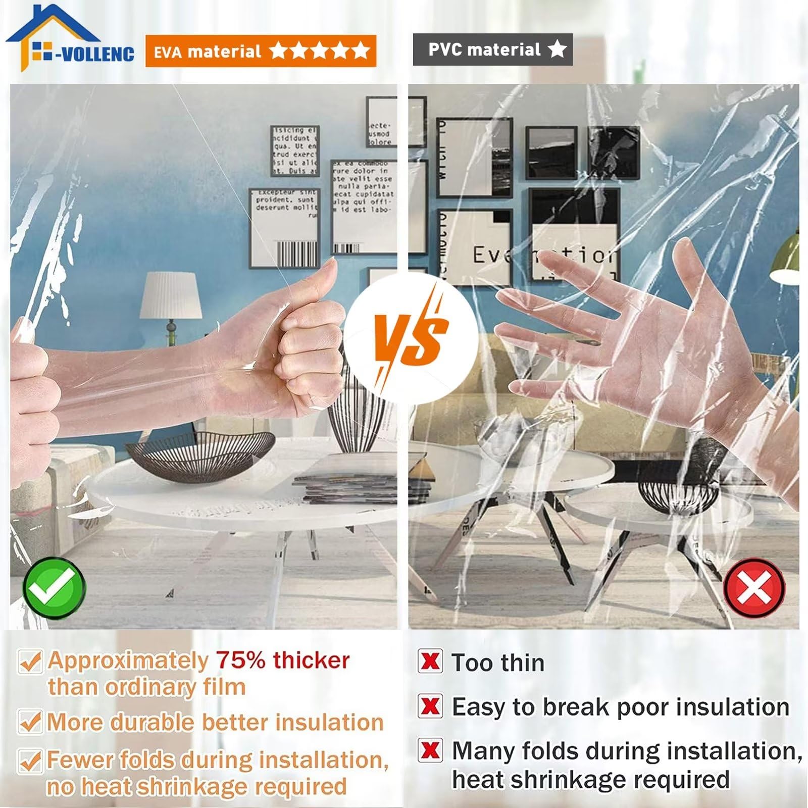 Kit de aislamiento para ventanas, plástico para ventanas, cubierta para ventanas para el invierno, Fácil instalación con cinta autoadhesiva de gancho y bucle de 135x195cm, Blanco