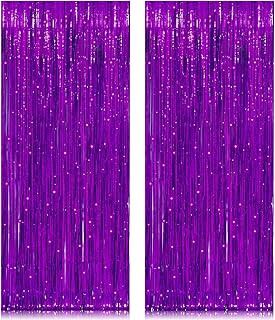 PIGETALE 2 Pack 3.2ft x 8.2ft Metallic Tinsel Curtain Backdrop Foil Fringe Streamers Curtains for Photo Booth Birthday Wedding Baby Shower Party Bridal Bachelorette Themed Party Decorations (Purple)