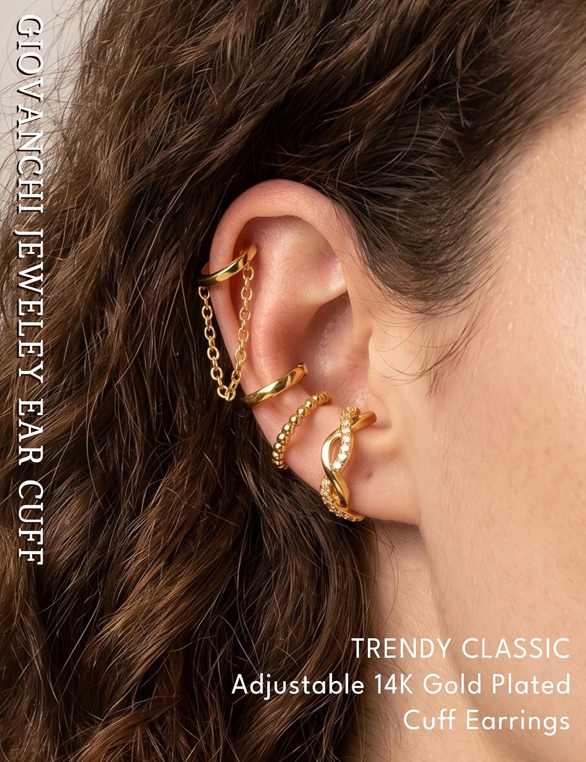 Giovanchi 16Pcs Ear Cuffs Non Piercing - 14K Gold Plated Ear Cuff Earrings for Women - Adjustable Earring Cuffs Non Pierced Ears Clip on Cartilage Earring Fake Earrings Set