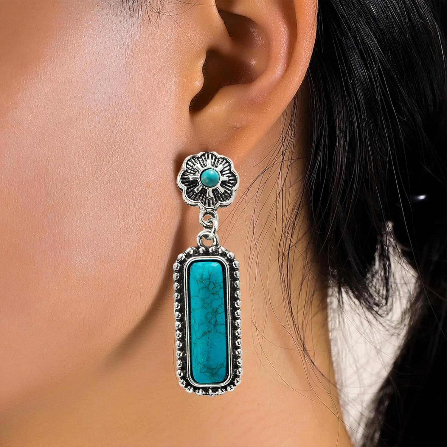 Western Jewelry Turquoise Earrings for Women Silver Western Earrings Country Concert Outfits for Women Cowboy Chic Rodeo Outfit Shirts Dress Accessories - Image 2
