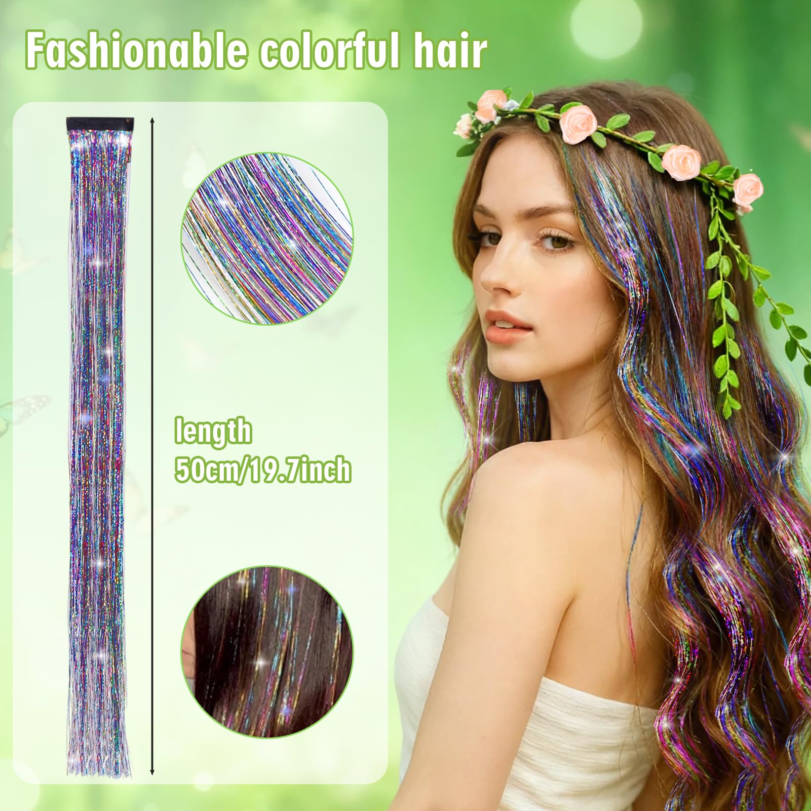 HarnyLoom Halloween Accessories Adult, Fairy Wings Fairy Wand Elf Ears Flower Headband Butterfly Hair Clips Hair Tinsel - Image 4