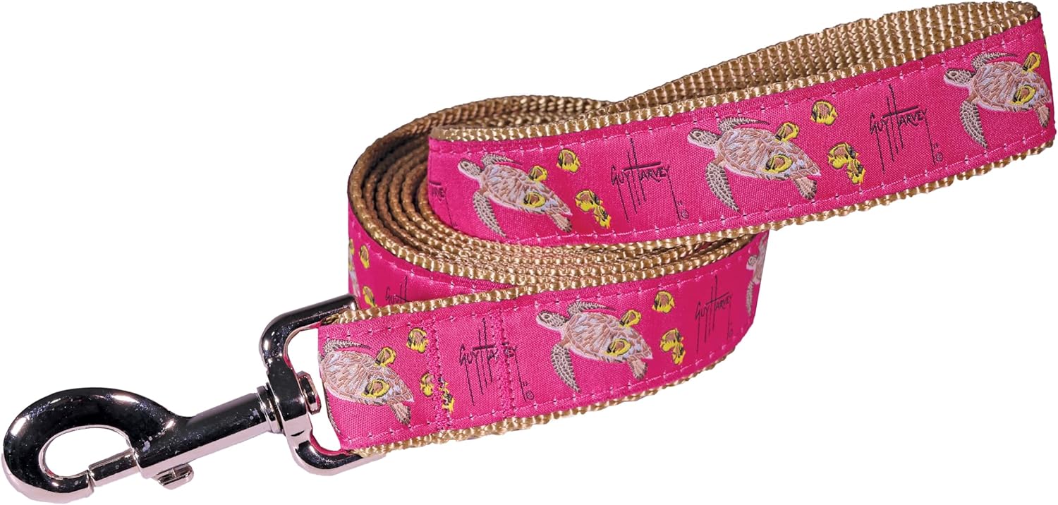 Guy Harvey 6" Dog Leash – with Iconic Marine Life Designs, Available in Multiple Patterns and Colors (Pink Turtle, Narrow 3/4)