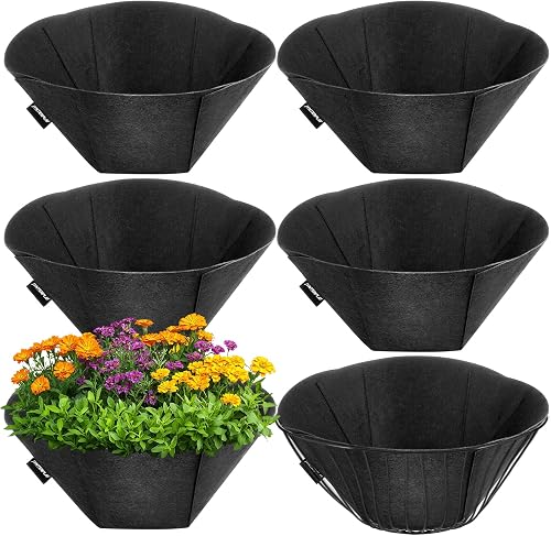6Pcs Hanging Fabric Planter Basket Liner 16 Inches/40cm Flower Pot Fiber Inserts for Garden Flower Pot Window Box Plant Flowers Vegetables Round