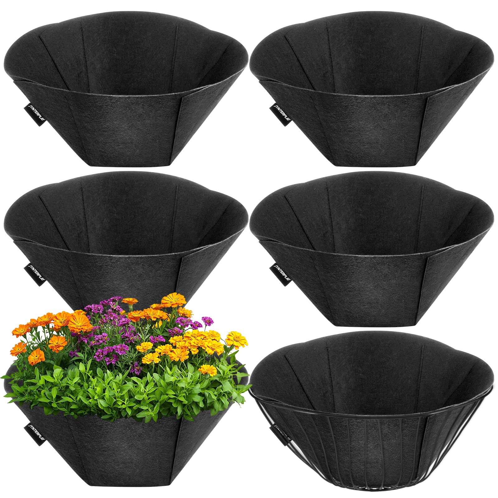Jynterplay Black 6Pcs Hanging Basket Planter Liners 16 Inches For Garden Round
