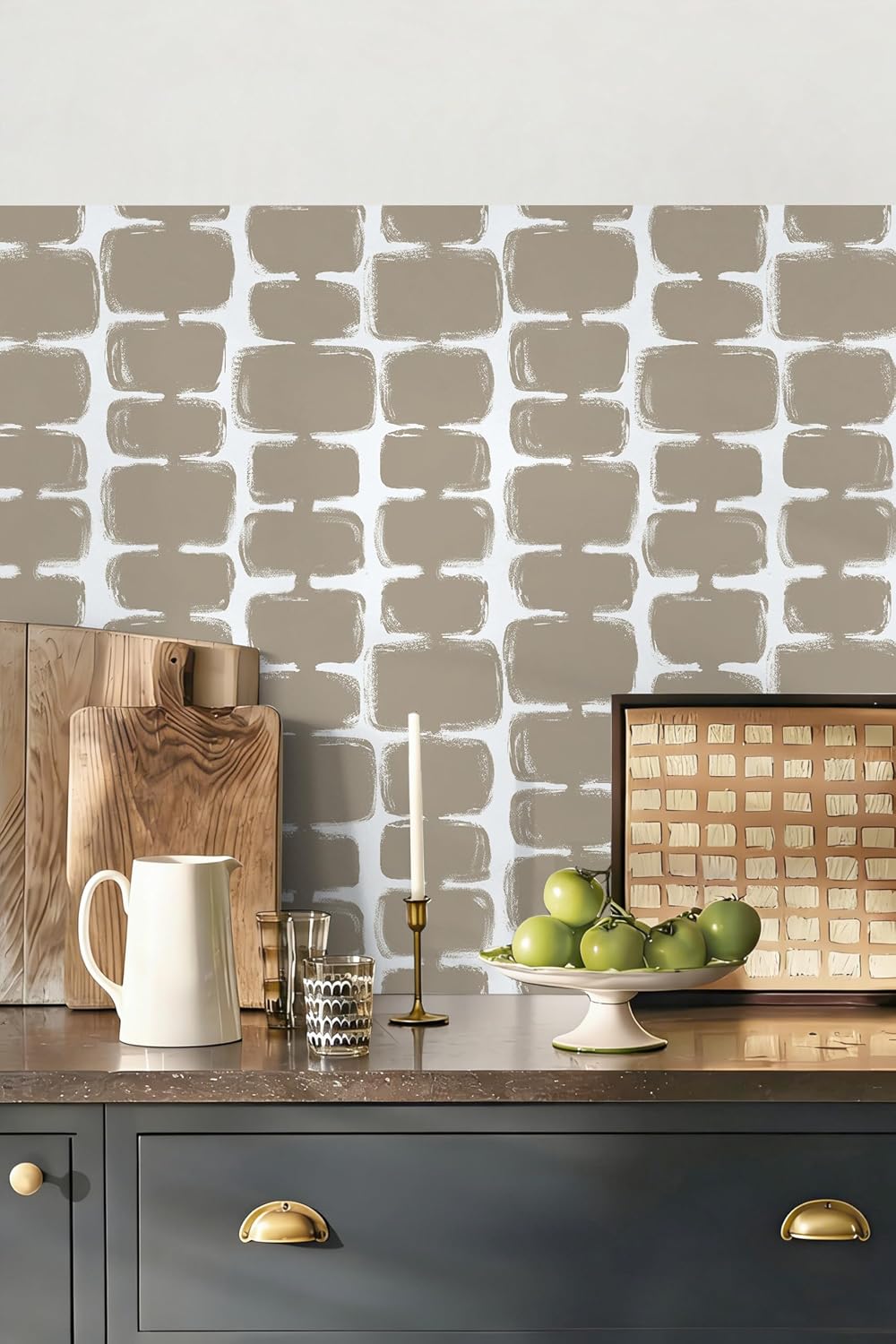 Safiyya 17.3"x393" Peel and Stick Wallpaper Mid Century Modern Abstract Contact Paper Geometric Wall Paper Self Adhesive Removable Wallpaper for Bathroom and Bedroom Vinyl, Light Brown and White