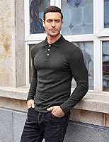 Vista 3 de COOFANDY Camisetas de punto de manga larga para hombre, estilo casual, ajustadas