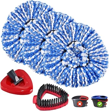 Mop Heads Replacements for Ocedar, Spin Mop Replacement for O-Cedar RinseClean 2 Tank System Mop Refills, Include 3 Pack Mop Refills, 1 Scrub Brush & 1 Mop Base