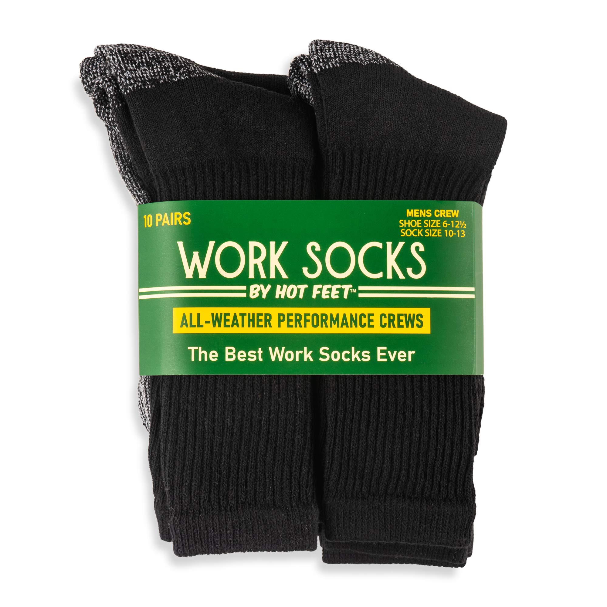 10 pack Men’s Crew Work and Outdoor Sock, Cotton Blend, Cushioned Foot