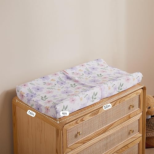 Miniatura 4 de TILLYOU Juego de funda para cambiador de niña en material de jersey suave, se adapta a almohadillas contorneadas de 32 pulgadas34 x 16 pulgadas para