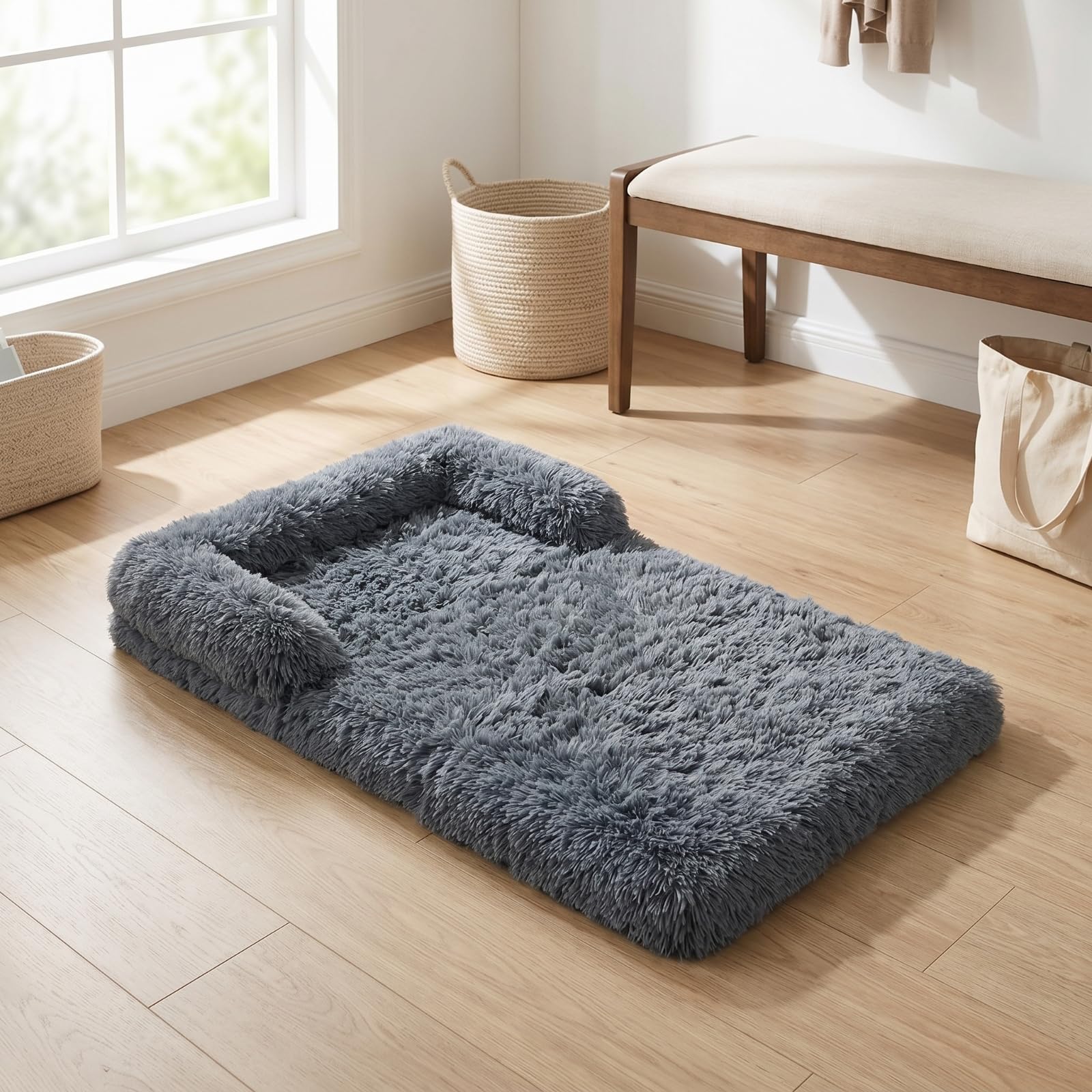 Faltbare Haustiermatte flauschig Plüsch-Hundematte weich Haustierkissen für Hunde, Wohnzimmer, Sofa, Dunkelgrau, L 75 150 10cm
