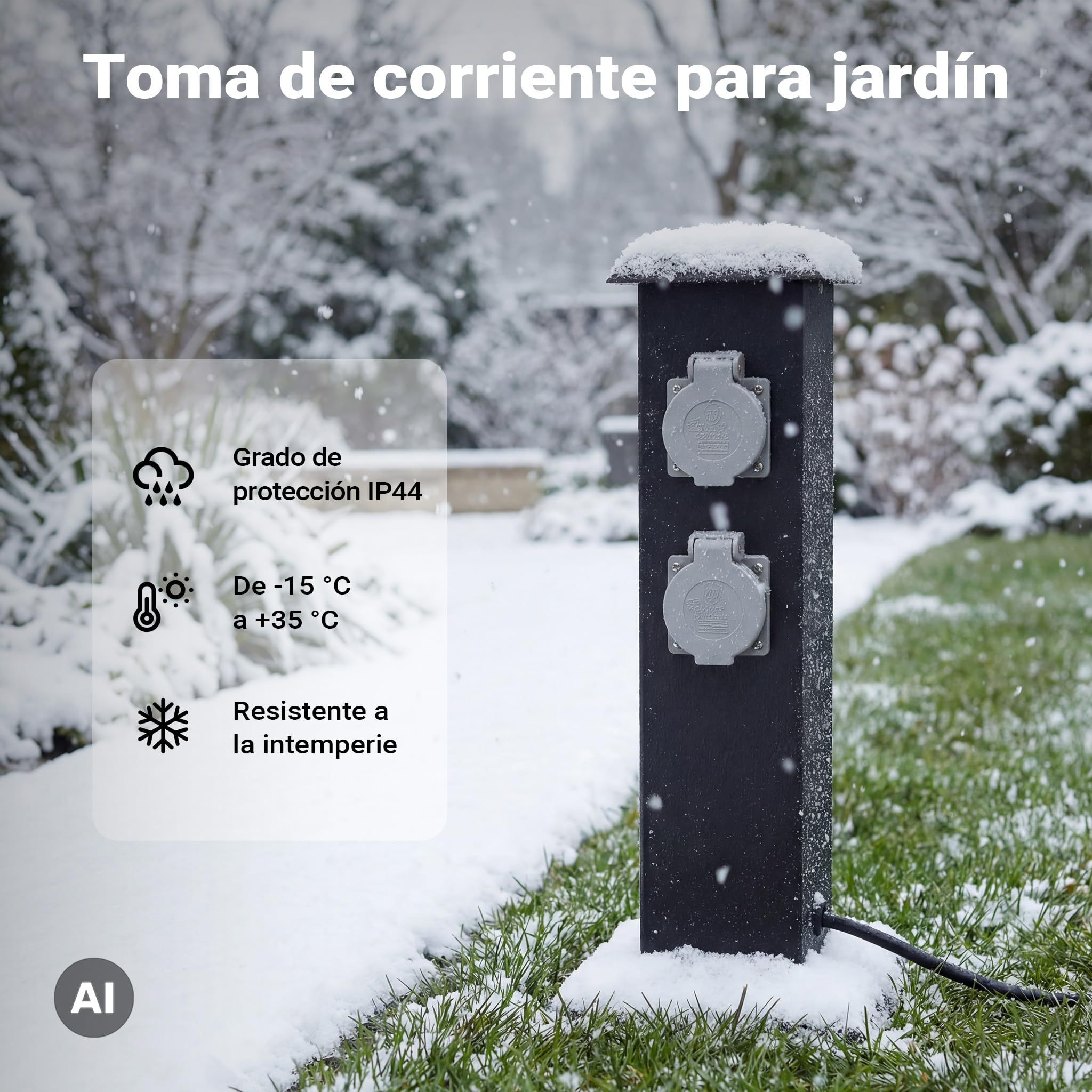 Columna enchufes jardín 4 Tomas Corriente Pilar metálico IP44 Accesorios jardín Enchufe Exterior