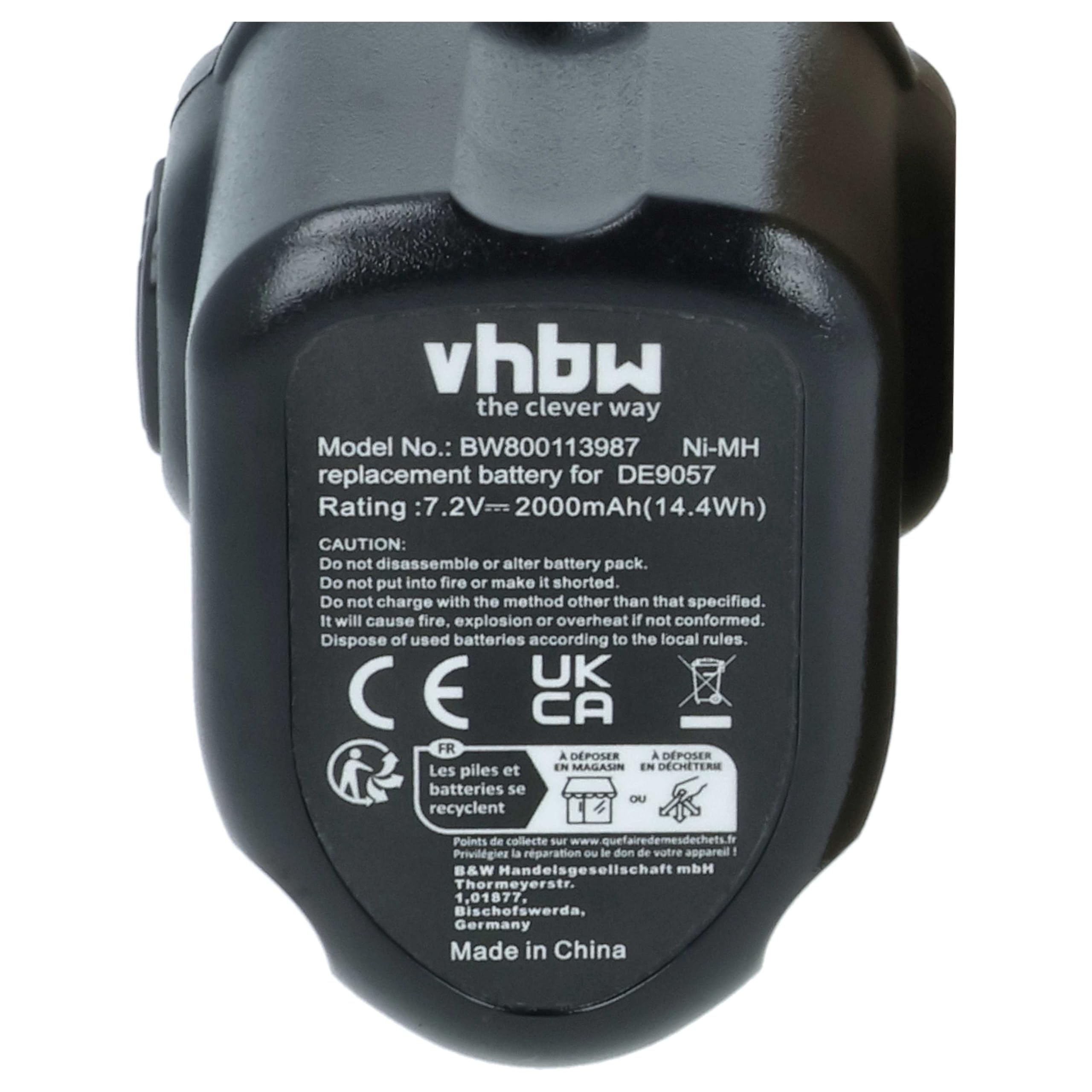 vhbw 3x NiMH akumulator 2000 mAh (7,2 V) pasuje do elektronarzędzi narzędzia Powertools Tools Dewalt DW968, DW968K