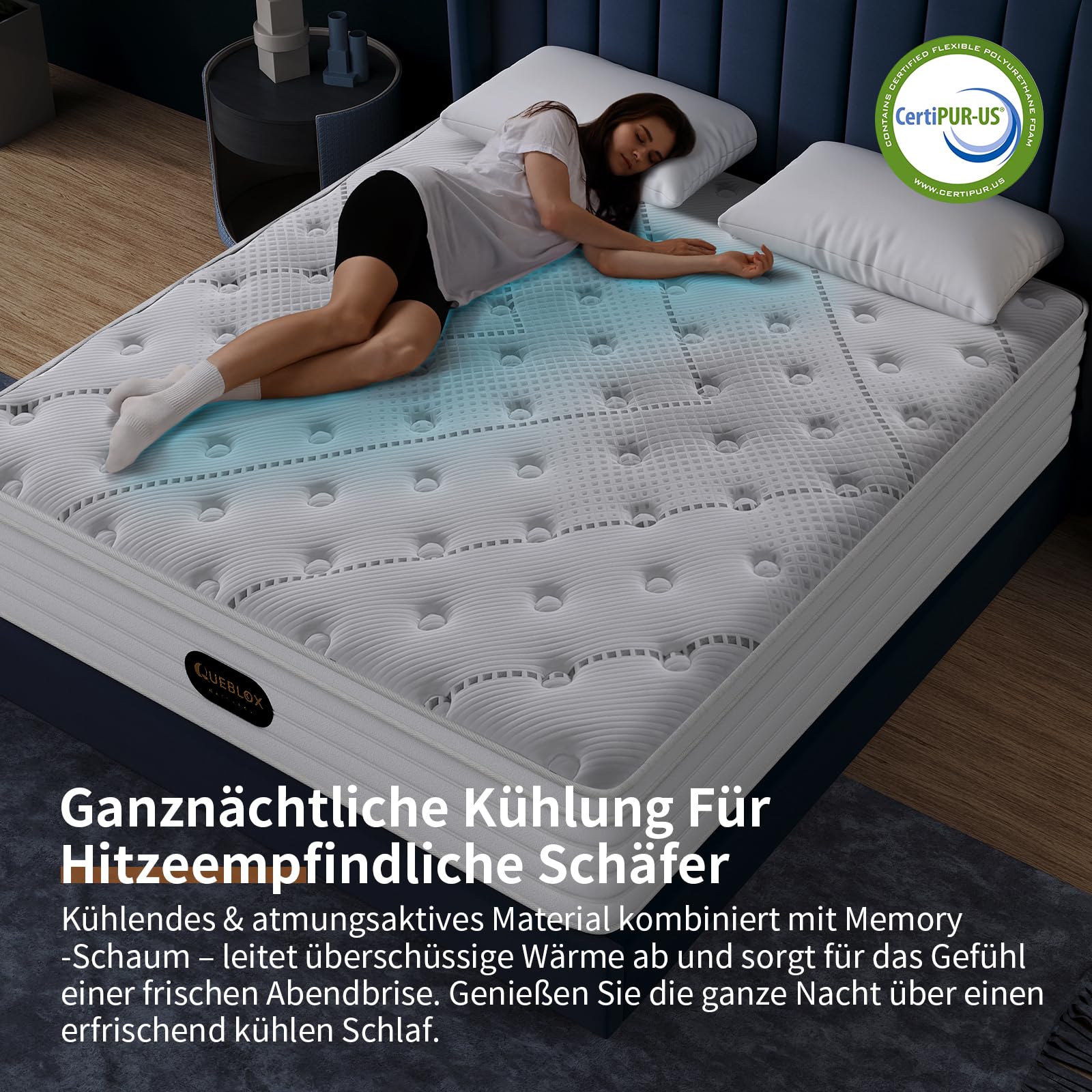 Queblox 7-Zonen Taschenfederkernmatratze 90x200cm, 28cm Höhe，Orthopädische Matratze mit Komfortschaum für erholsamen Schlaf, Bezug mit weicher Oberfläche,Oeko-TEX Zertifiziert (28cm, 90x200x28cm-NEW)