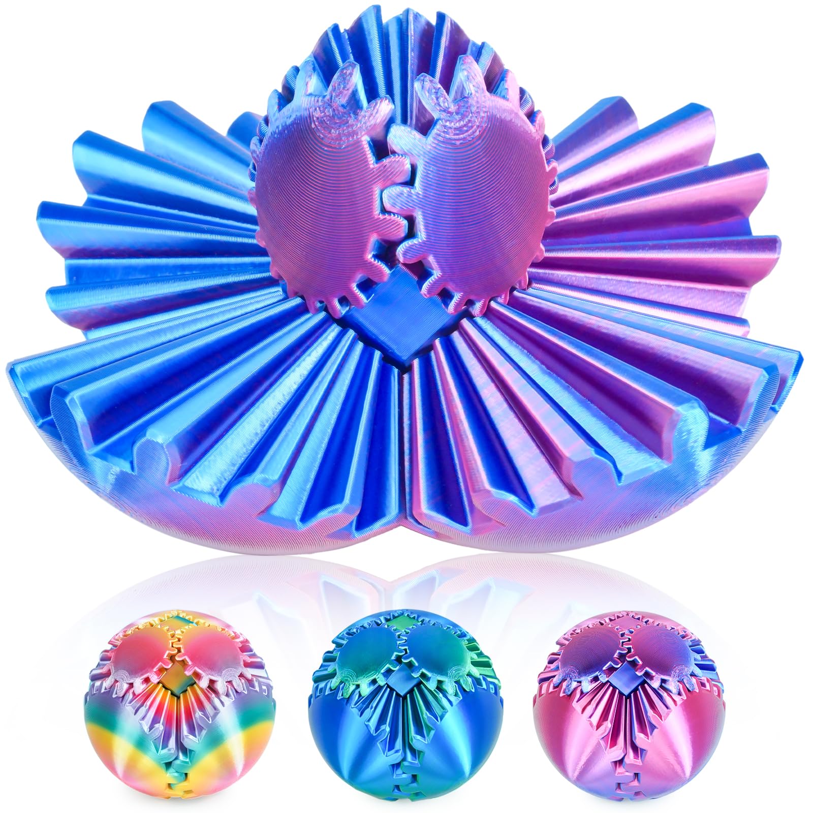 Gear Ball 3D gedrucktes Fidget Spielzeug Drehbare Zahnradkugel Stressabbau Schreibtischspielzeug Erwachsene und Kinder Geschenk für Weihnachten Wichteln (Glänzendes Lila, Durchmesser: 6,5 cm)