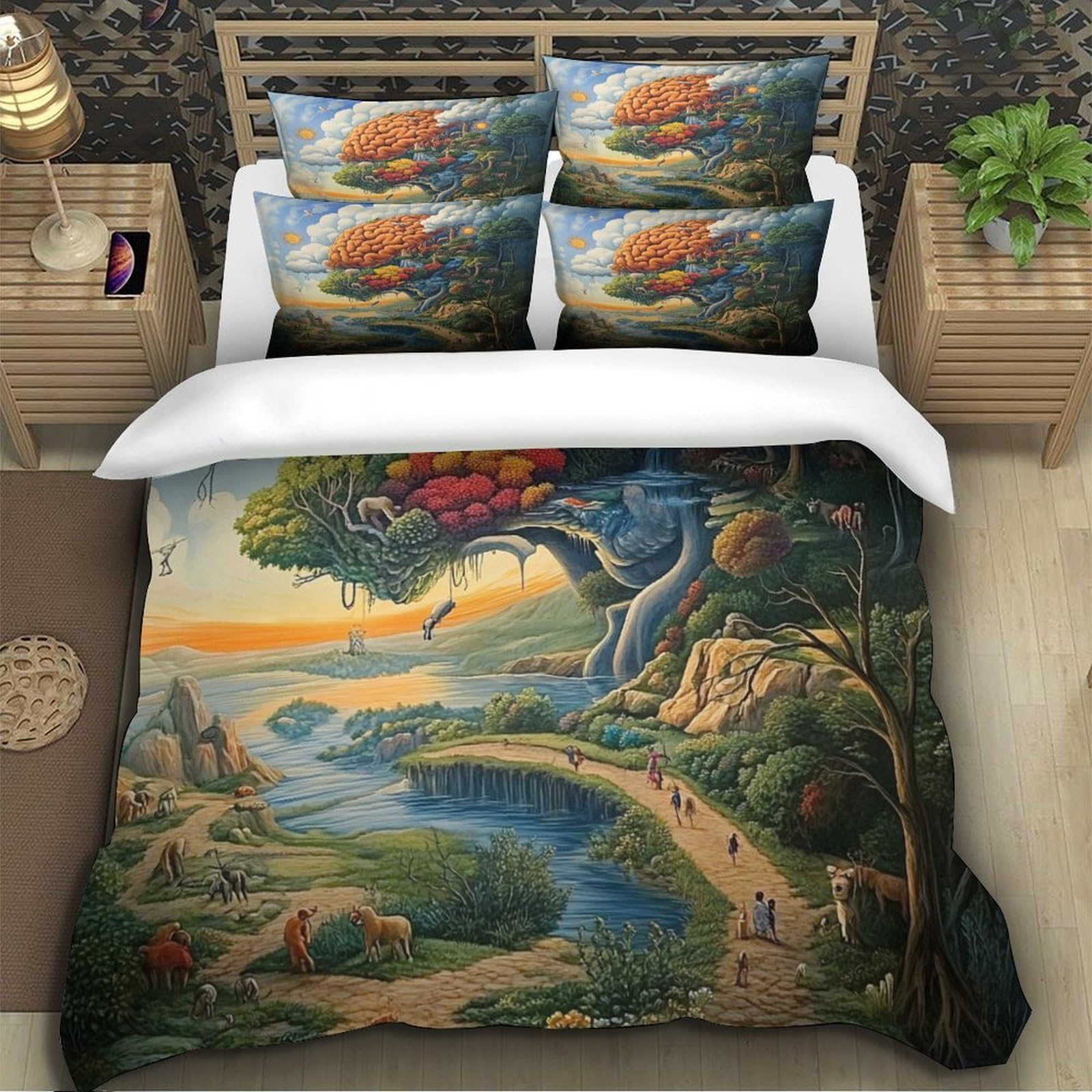 Paesaggio fantasioso Impressione 3D 3 pz cover piumone stile artistico fantasy surreale coperteletto microfibra ipoallergenica antiacari per bambini adolescenti ragazze King（220x240cm）