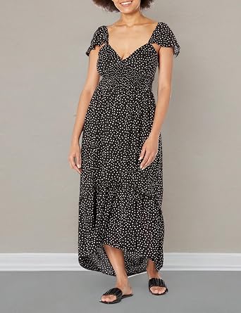 Angie Women's Angie Women's Flutter Sleeve Lace Up Back Hi-lo Maxi Dress with Slit