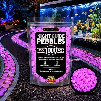 Glow in the Dark Rocks Outdoors, Decorative Night Guide Pebbles for Landscaping & Garden Pathway, Colored Glow Stonesfor Fish Tank, Aquarium Decor & Planters, Luminous Stones for Vases 1000, Pink