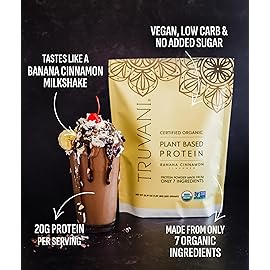 Truvani Vegan Pea Protein Powder | Banana Cinnamon | 20g Organic Plant Based Protein | 1 Serving | Keto | Gluten & Dairy Free | Low Carb | No Added Sugar