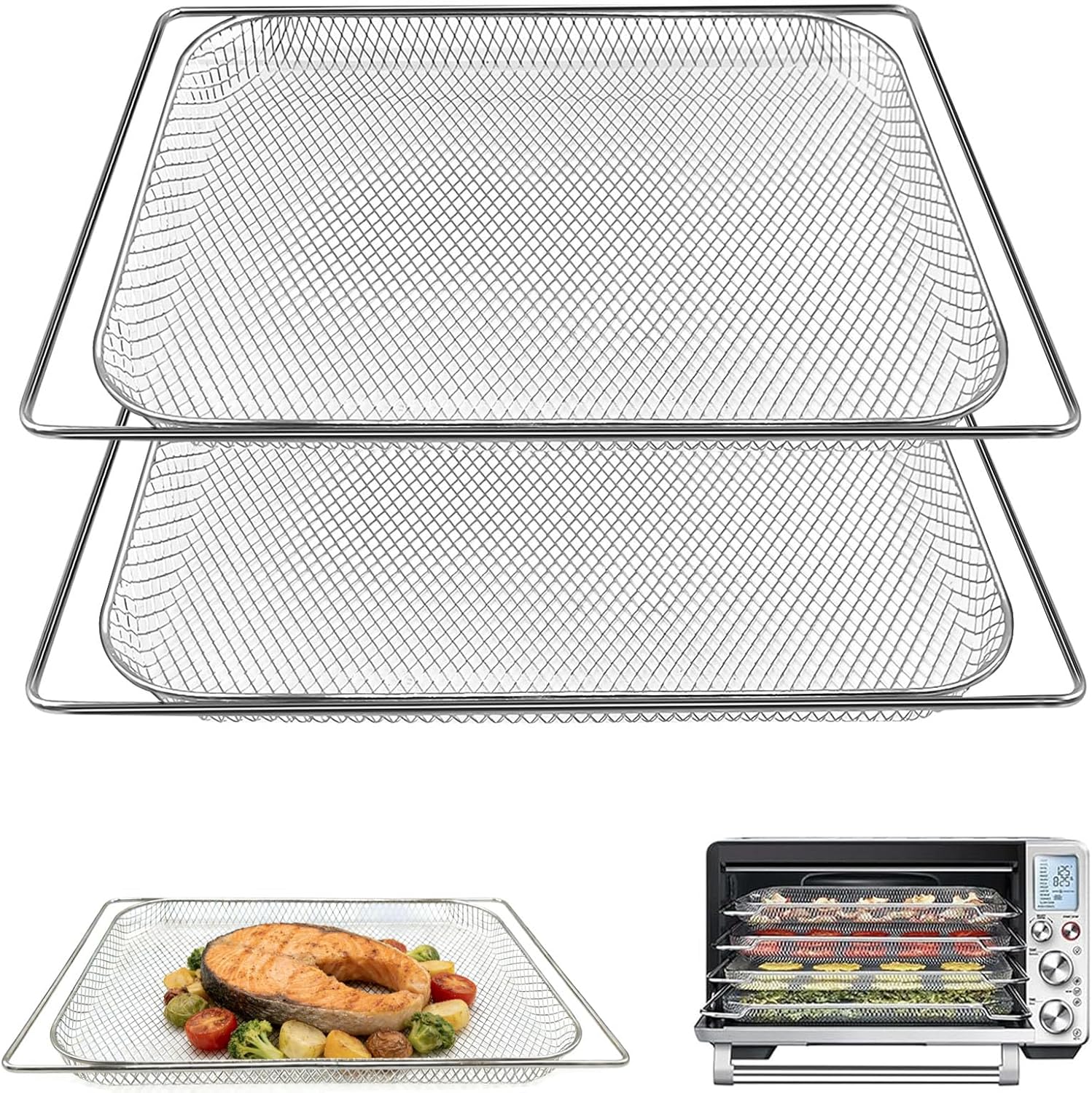 Air Fryer Basket for Breville Smart Oven Air Fryer Pro,16.5″D x 11.7″W x 1.1″H Food Grade Steel Mesh Baskets Accessories Tray for Breville BOV900 and BOV950 Air Fryer Toaster Oven, Microwave Oven