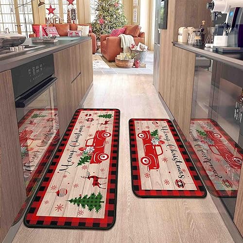 Miniatura 10 de 2 piezas de alfombras y tapetes de cocina de Navidad para el suelo con respaldo antideslizante Alfombras de Navidad para la decoración de la cocina