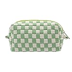 PAZIMIIK Checkered Makeup Bag for Purse Portable Zipper Make Up Pouch Small Cosmetic Case for Travel Accessories (Light Green)