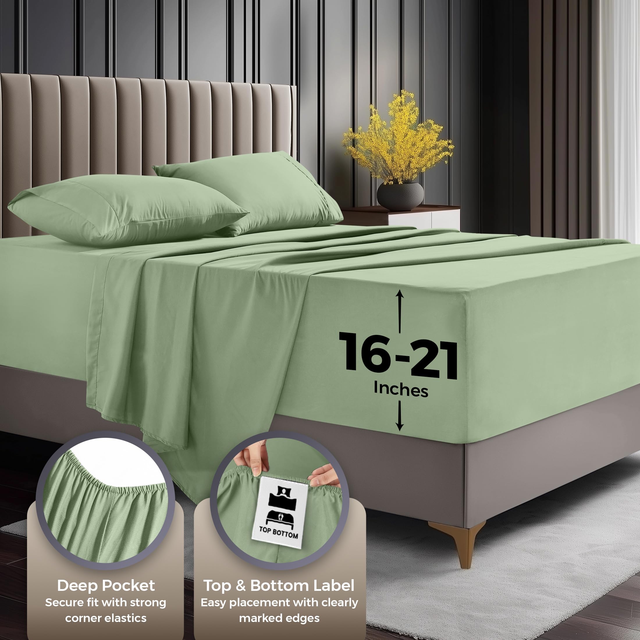Utopia Bedding Juego de sábanas tamaño Queen, 4 Piezas de Microfibra Suave de Lujo con Bolsillos Profundos, Fundas de Almohada Bordadas, sábana Bajera con Bolsillo de Almacenamiento Lateral, sábana