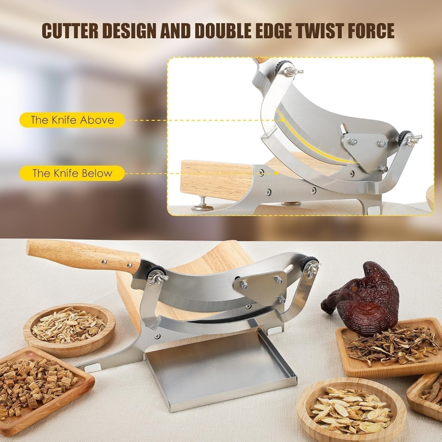 Manual Jerky Slicer, Meat & Cheese Slicer, Stainless Steel Blade, 2 Blades, Adjustable Thickness (0-12mm), Compact Design, Easy Clean-Up