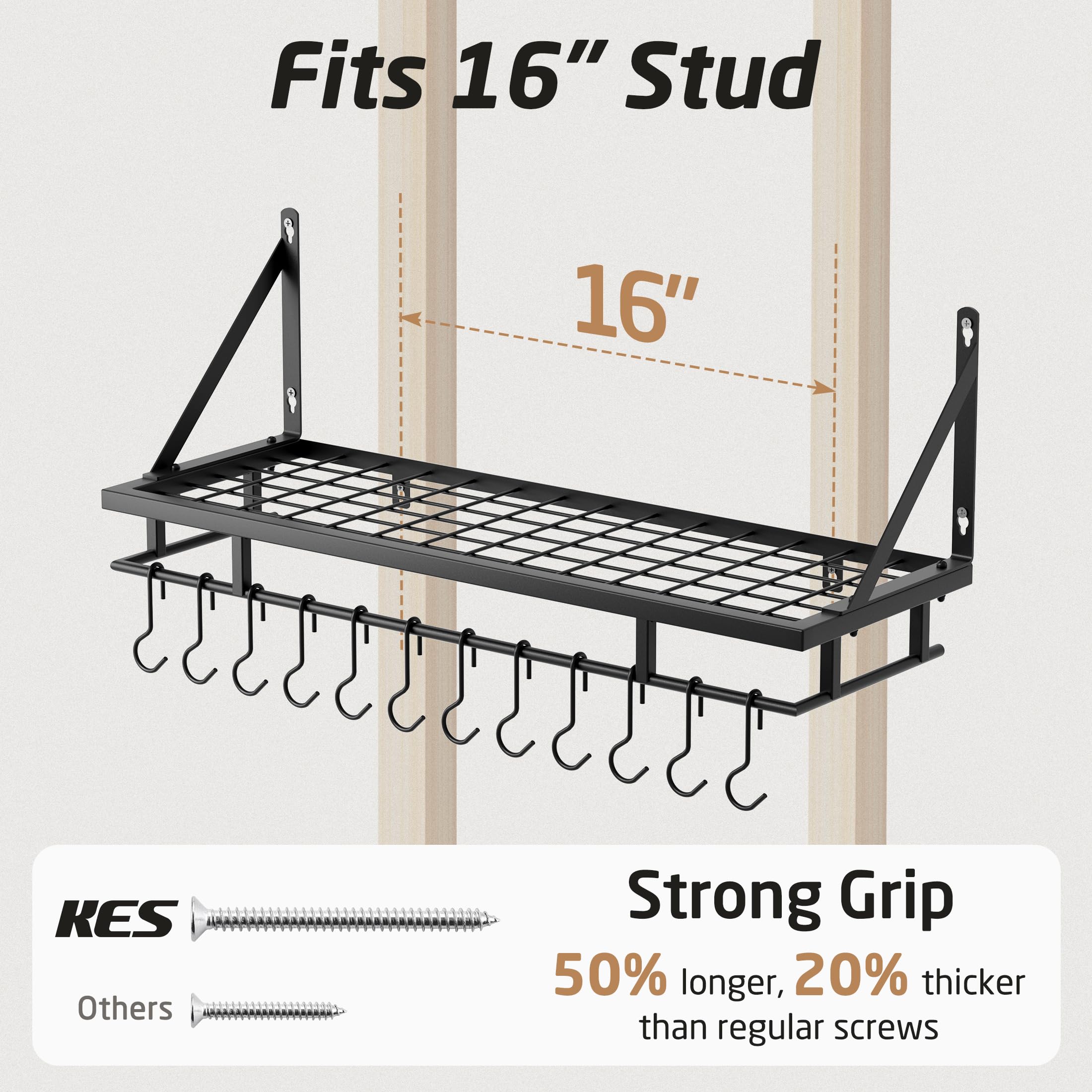 KES 30-Inch Kitchen Pan Pot Rack Wall Mounted Hanging Storage Organizer Wall She — product photo