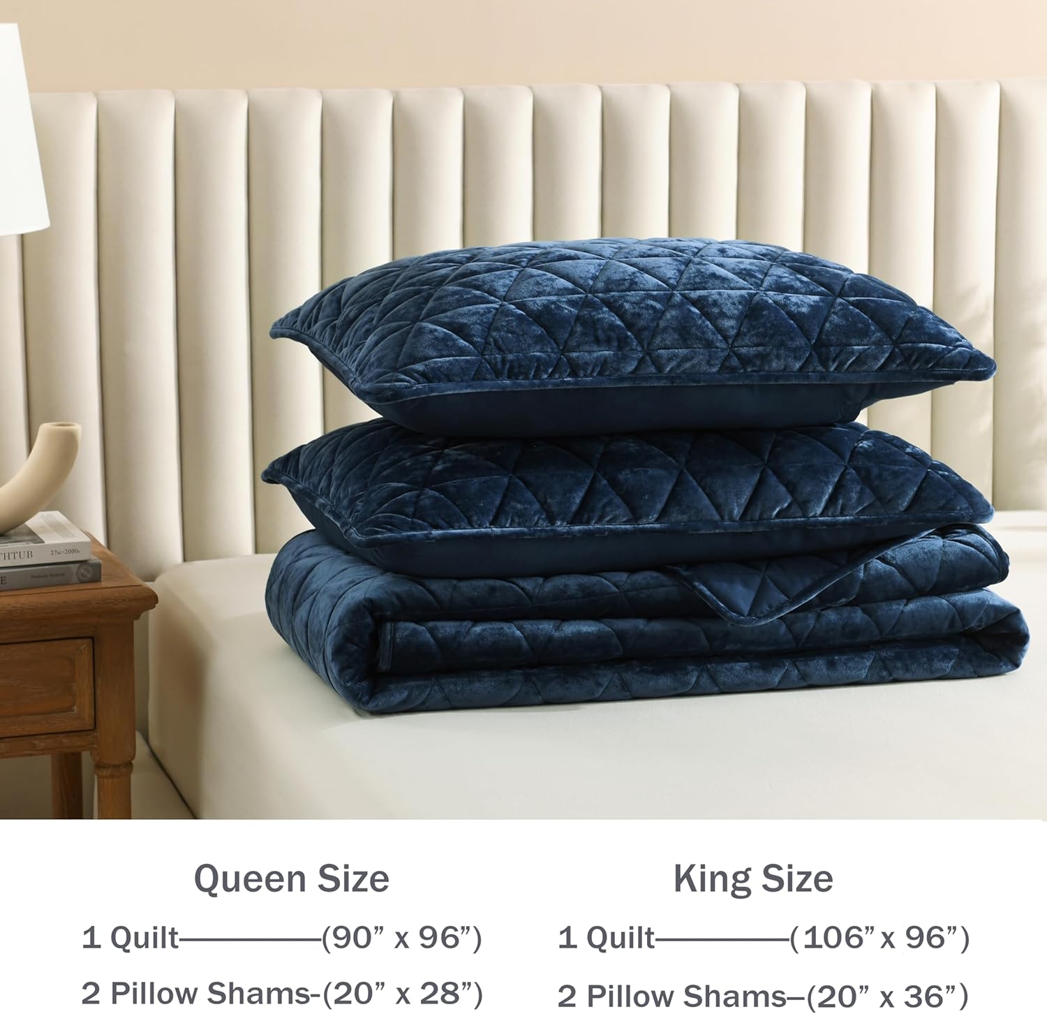 Homzard Velvet King Size Comforter Set, Luxurious King Quilt, Navy Blue Bedding Set, Soft Plush Bedspread, Lightweight for All Season