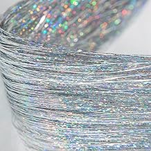 Hair Tinsel Strands Kit Sparkling Silk Fairy Hair Shiny Hair Flairs Extensions Party Highlights Strands Dazzle Glitter Extensions Bling Synthetic Hairpieces Set (Silver)