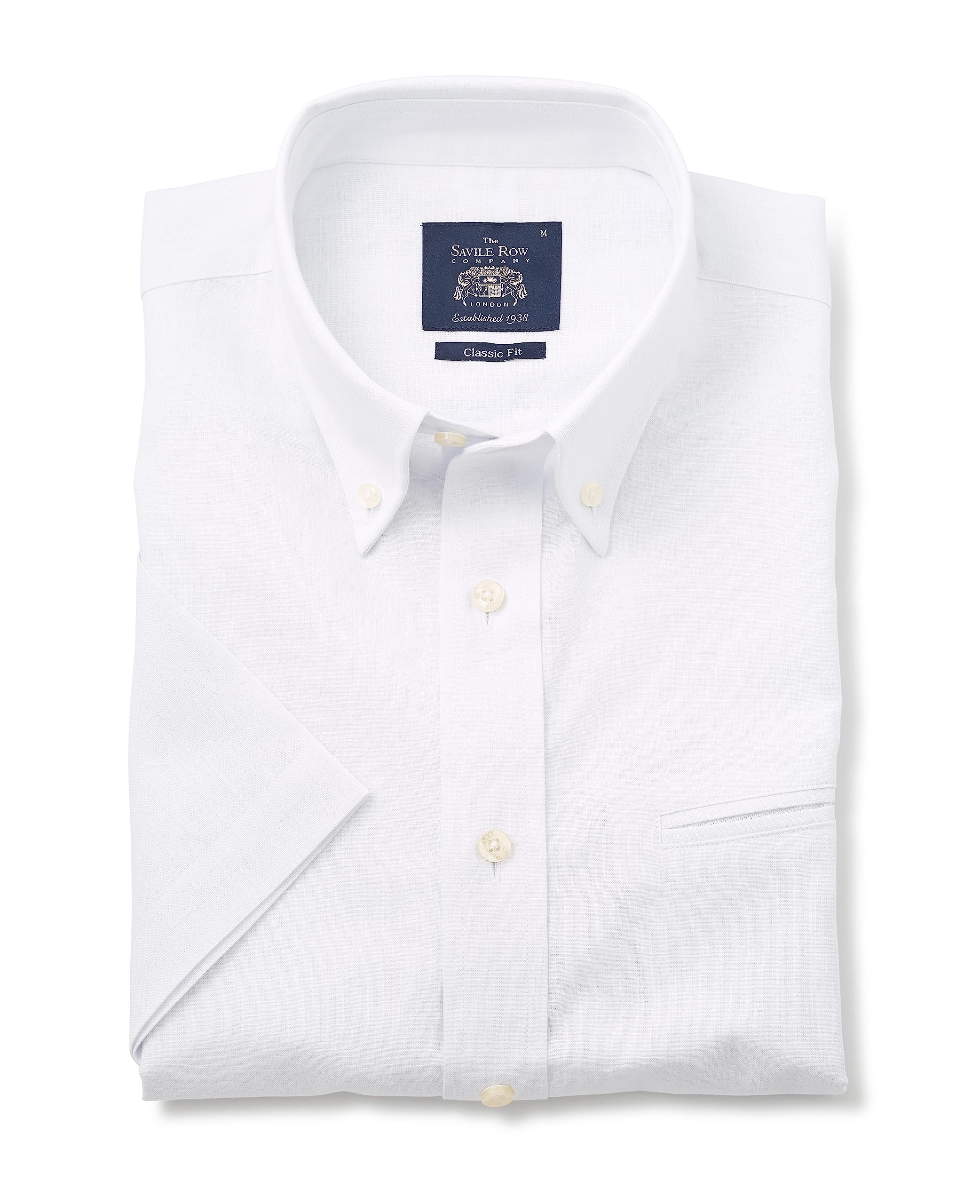 The Savile Row Company London Men's White Classic Fit Linen-Cotton Blend Short Sleeve Shirt - 3XL
