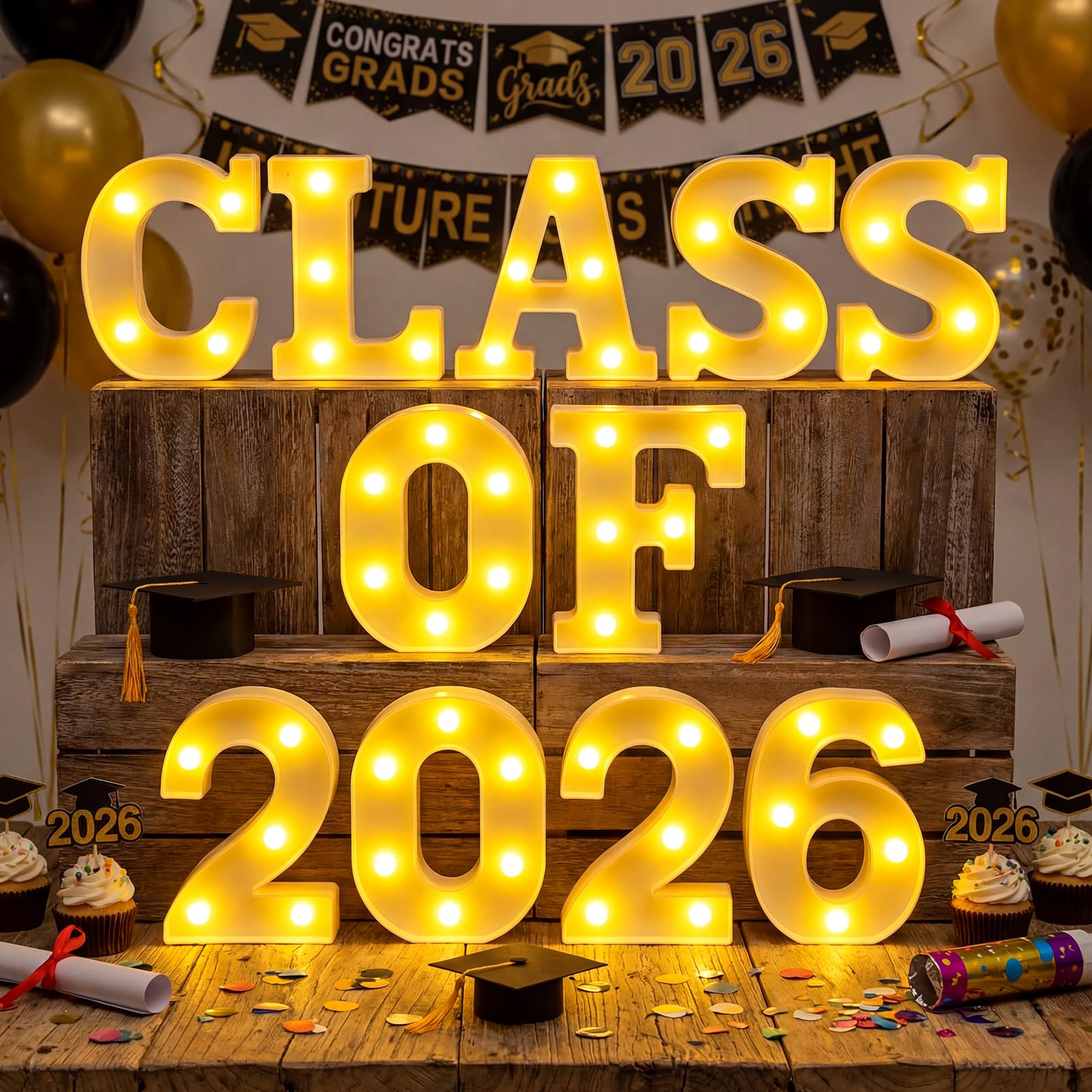 Photo 1 of Honoson 11 Pcs Graduation Decorations Class of 2026 Lights up Sign Grad Party Table Decorations for 2026 Preschool High School College Table Centerpieces Decor Party Supplies