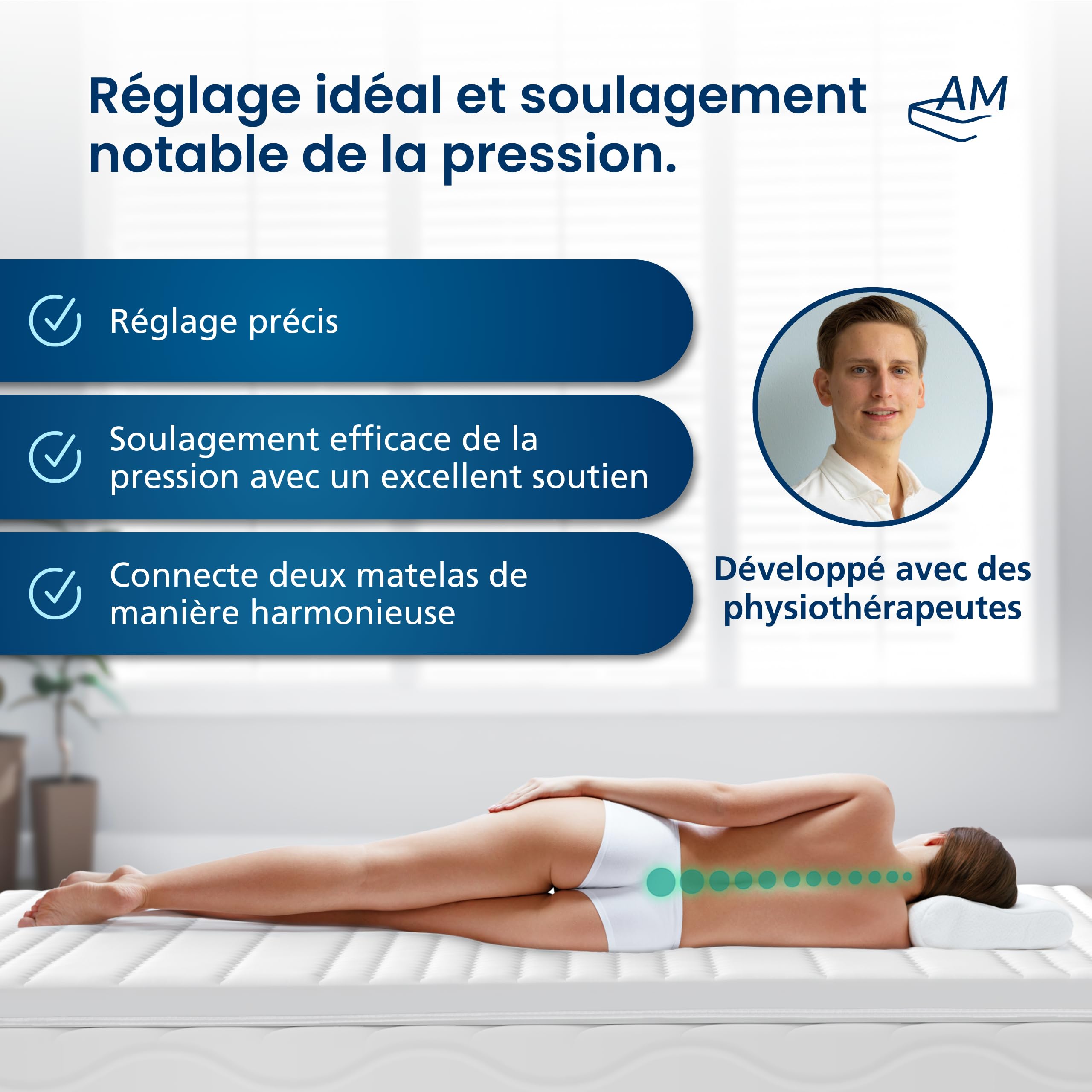 AM Qualitätsmatratzen Surmatelas en latex de qualité supérieure 80 x 200 cm RG65 – Fabriqué en Allemagne – Surmatelas en latex naturel respirant 80 x 200 cm – Surmatelas 80 x 200 cm avec housse en