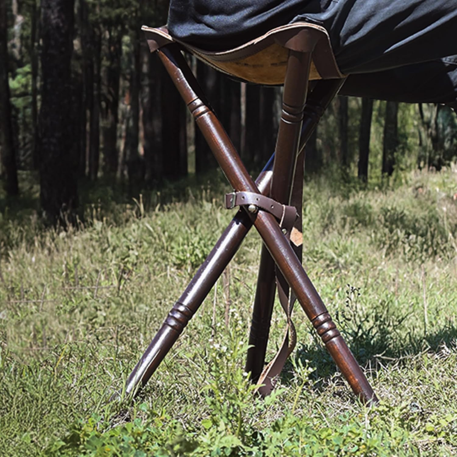 Gentry Choice Tripod Chair Turkey Hunting Collapsible Outdoor Stool, Foldable Wooden Frame Lightweight Camping Chair with Waterproof Bag & Shoulder Strap