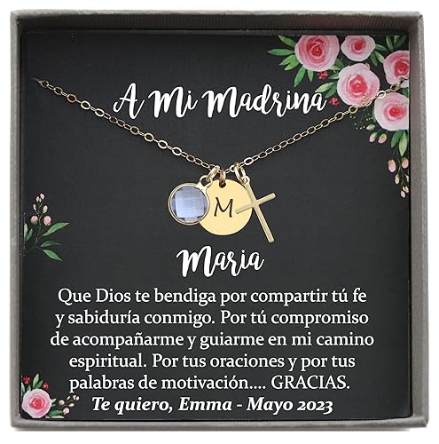 Be Wished Regalos para Madrina de Confirmacion, Name or Initial Necklace with Meaningful Message, Spanish