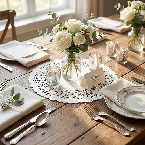 Miniatura 2 de The Baker Celebrations 50 unidades de papel redondo blanco con estampado de rosas y hojas fabricado en Canadá (10 pulgadas)