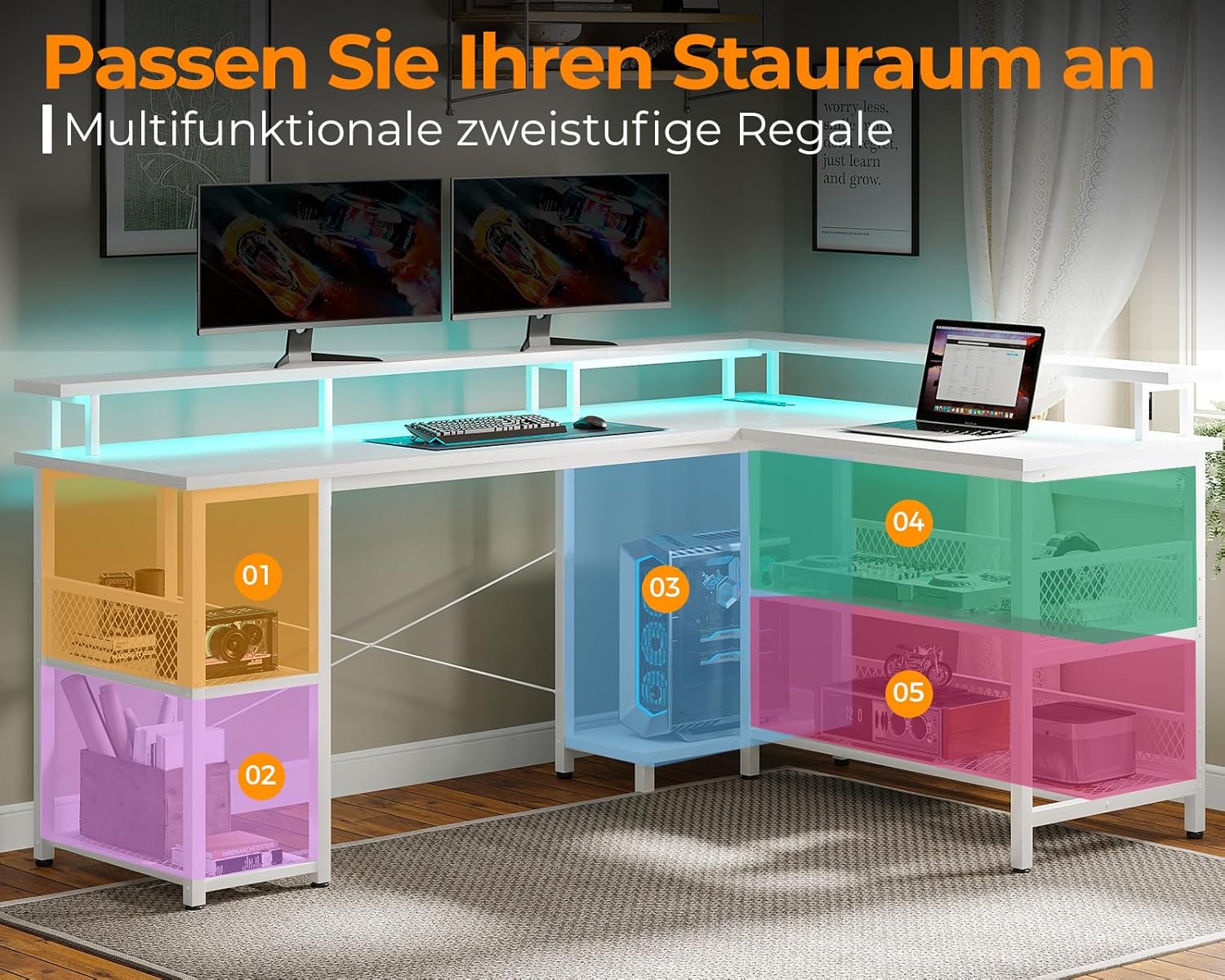 Comparison image showing the ODK desk's generous legroom (89cm) versus a standard desk (66cm).