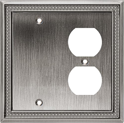 Miniatura 126 de Henne Bery Sunken Pearls - Placa de pared decorativa resistente para interruptor, cubierta para tomacorrientes (doble dúplex, níquel satinado)