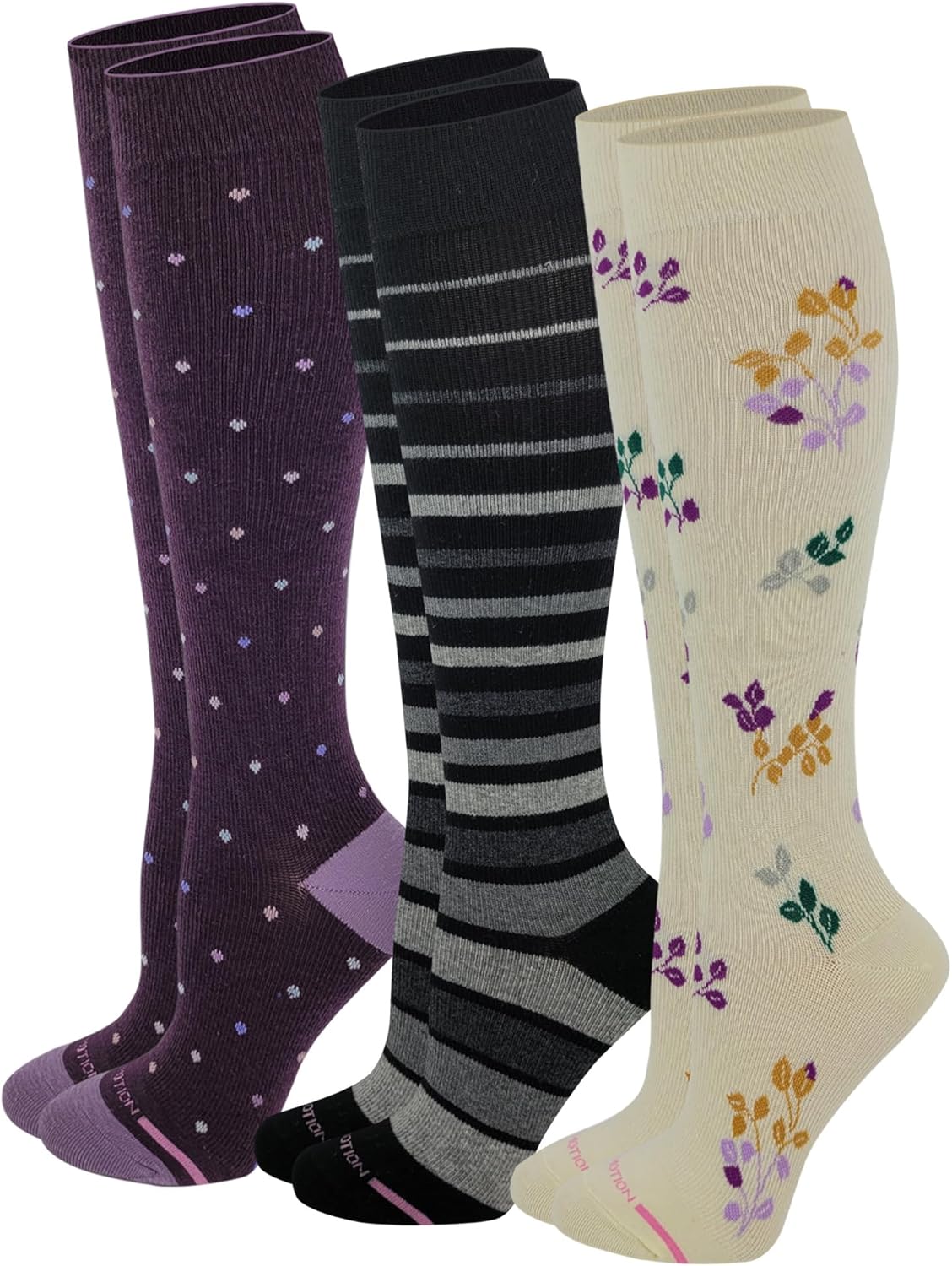 Dr. Motion Women's Compression Knee High Socks, 15-20 mmHg, 3 Pairs