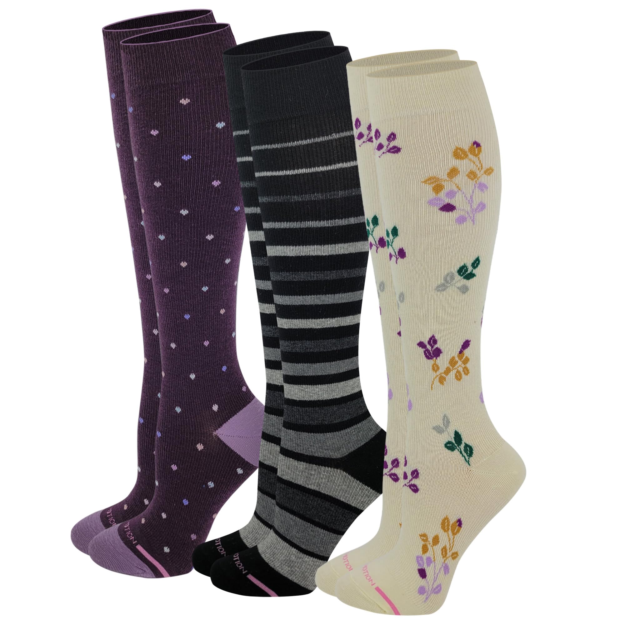 Dr. Motion Women's Compression Knee High Socks, 15-20 mmHg, 3 Pairs
