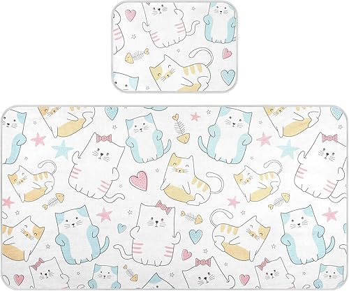 Cute Cat Crib Mattress Protector Cooling Mattress Topper Play Mat Mini Crib Mattres Pad Cover Ice Silk Cooling Pad & Pillow Washable & Breathable